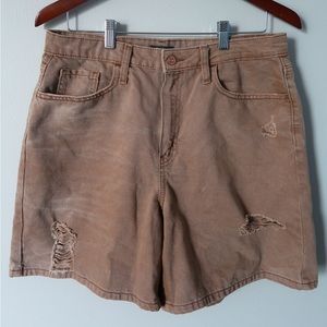 Distressed Mocha Midi Shorts